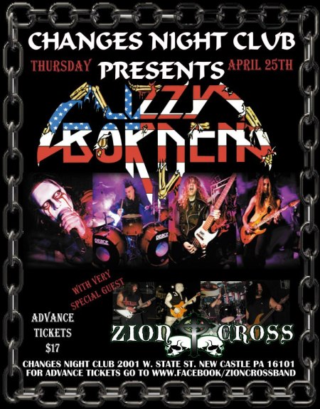 Lizzy Borden - Changes Night Club - promo flyer - 4:25:13